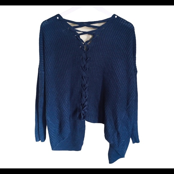 DREAMERS (Nords) Boho Back Lace up Detail Cardigan Navy Blue Size Small-Medium - Picture 9 of 12